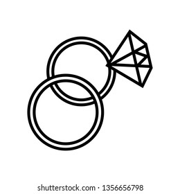 wedding rings icon. Vector black and white outline illustration.