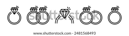Wedding Rings icons. Wedding Ring With Diamond. Engagement Ring. Engagement diamond ring.