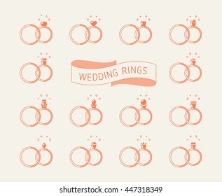 Wedding rings icons set