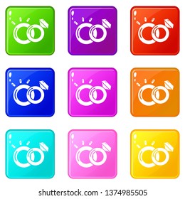 Wedding rings icons set 9 color collection isolated on white for any design