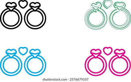 Wedding rings, interlocking circles, colorful icons, minimalist design, symbolic jewelry, commitment symbols, graphic illustration, clean lines, sparkle effect, romantic motif, vector art, flat design