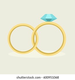 Wedding rings isolated vector illustration.