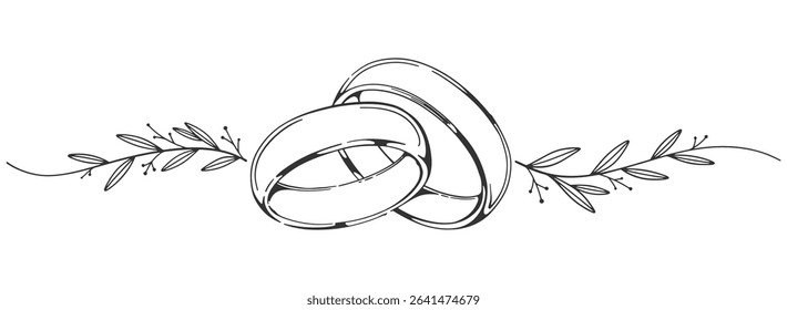 Wedding rings line art style vector illustration