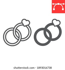 Wedding rings line and glyph icon, valentines day and love, engagement rings sign vector graphics, editable stroke linear icon, eps 10