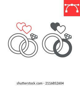 Wedding Rings Line And Glyph Icon, Valentines Day And Jewel, Wedding Ring Vector Icon, Vector Graphics, Editable Stroke Outline Sign, Eps 10.