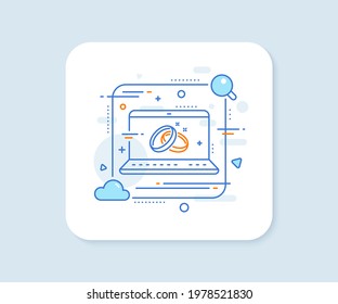 Wedding rings line icon. Abstract vector button. Romantic love sign. Valentine day symbol. Wedding rings line icon. Laptop concept badge. Vector
