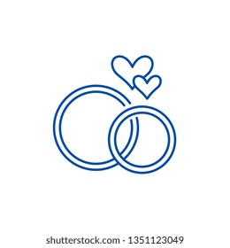 Wedding rings line icon concept. Wedding rings flat  vector symbol, sign, outline illustration.