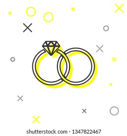  Wedding rings line icon isolated on white background. Bride and groom jewelery sign. Marriage icon. Diamond ring. Vector Illustration