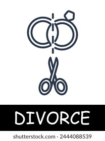 Wedding rings line icon. Jewelry, divorce, marriage, court, husband, wife, quarrel, family. Black icons on a white background. Vector line icon for business and advertising