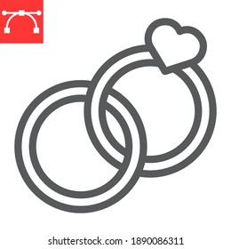 Wedding rings line icon, valentines day and love, engagement rings sign vector graphics, editable stroke linear icon, eps 10