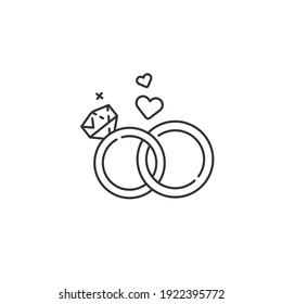 Wedding rings line vector icon. Love, marriage tradition sign.