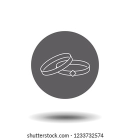 Wedding rings linear icon. Thin line illustration. Interlocked wedding ring with diamond contour symbol. Vector isolated outline drawing