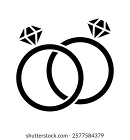 Wedding rings linear icon. Thin line illustration. Interlocked wedding ring with diamond contour symbol. Vector isolated outline drawing