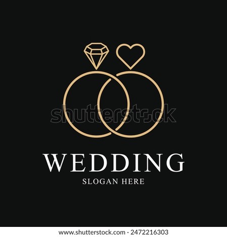 wedding rings logo design creative idea with ring icon love heart and diamond	