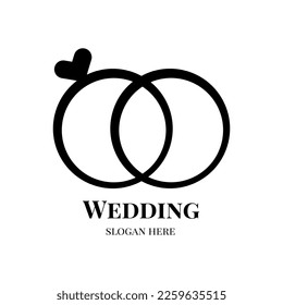 Wedding rings logo design with text. Flat vector illustration.