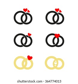 Wedding rings logo. Hearts vector icons set. Beauty logo collection.