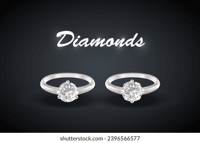 wedding rings made of silver and palladium metal, adorned with diamonds, zircons, and other gemstones, isolated vector illustration for ads,  brochures, flyers, website sale elements design. Vector.
