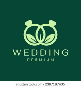 wedding rings nature leaves harmony minimalist logo design vector icon illustration