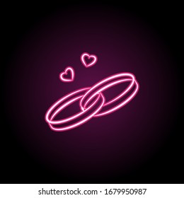 Icono de neón anillos de boda. Línea delgada simple, contorno vectorial de iconos de boda para ui y ux, sitio web o aplicación móvil
