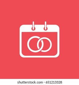 Wedding Rings On Calendar Flat Icon On Red Background