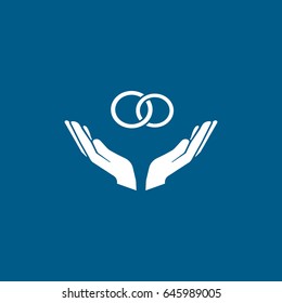 Wedding Rings On Hands Flat Icon On Blue Background