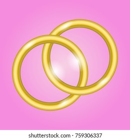 wedding rings on a pink background, glowing