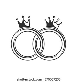 Wedding rings on a white background. Vector illustration of wedding rings with a closed royal crown!