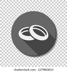Wedding rings, pair circles, simple icon. flat icon, long shadow, circle, transparent grid. Badge or sticker style