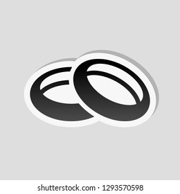 Wedding rings, pair circles, simple icon. Sticker style with white border and simple shadow on gray background