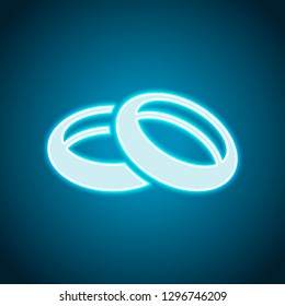 Wedding rings, pair circles, simple icon. Neon style. Light decoration icon. Bright electric symbol