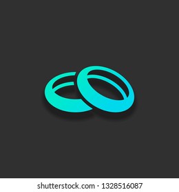 Wedding rings, pair circles, simple icon. Colorful logo concept with soft shadow on dark background. Icon color of azure ocean