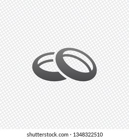 Wedding rings, pair circles, simple icon. On grid background