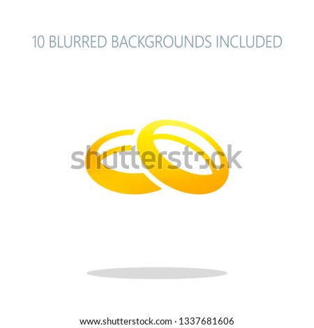Wedding rings, pair circles, simple icon. Colorful logo concept with simple shadow on white. 10 different blurred backgrounds included