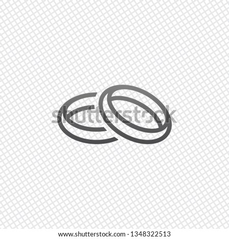 Wedding rings, pair crossed and linked circles, linear outline icon. On grid background