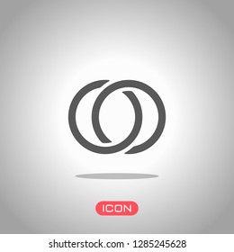 Wedding rings, pair linked circles, simple icon. Icon under spotlight. Gray background