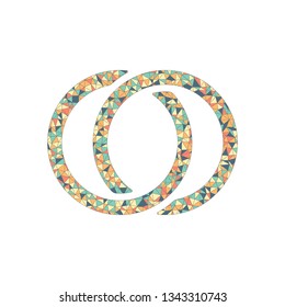 Wedding rings, pair linked circles, simple icon. Colored mosaic with polygons