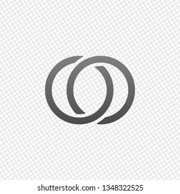 Wedding rings, pair linked circles, simple icon. On grid background