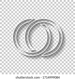 Wedding rings, pair linked circles, simple icon. White outline sign with shadow on transparent background