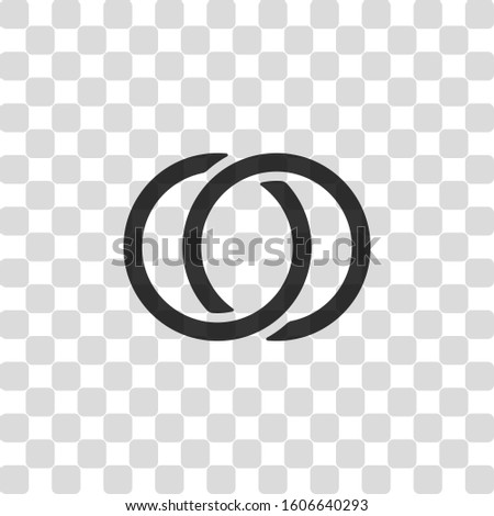 Wedding rings, pair linked circles, simple icon. Black symbol on transparency grid