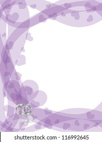 Wedding Rings Platinum Band on Purple Swirls Border with Flying Hearts Border Background Vector Illustration