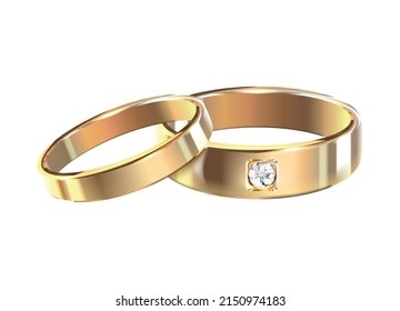 Wedding rings realistic composition with isolated image of luxury golden accessories on blank background vector illustration