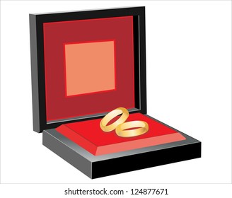 Wedding rings in red box on white background