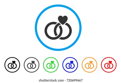 Wedding Rings rounded icon. Style is a flat wedding rings gray symbol inside light blue circle with black, gray, green, blue, red, orange variants. Vector designed for web and software interfaces.