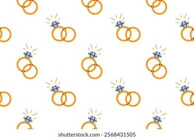 Wedding rings seamless pattern on white background. Vector illustration.