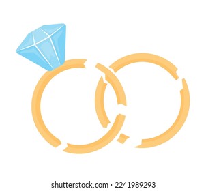 Wedding rings semi flat color vector object. Editable element. Item on white. Divorce. Broken family. Separation simple cartoon style illustration for web graphic design and animation