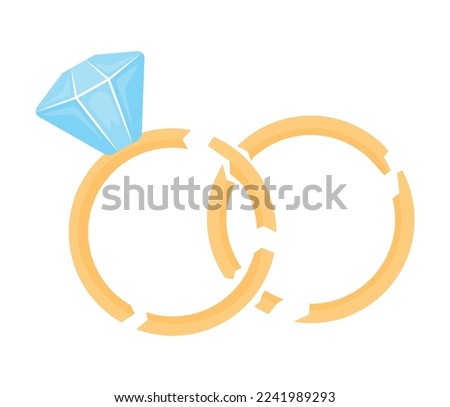 Wedding rings semi flat color vector object. Editable element. Item on white. Divorce. Broken family. Separation simple cartoon style illustration for web graphic design and animation