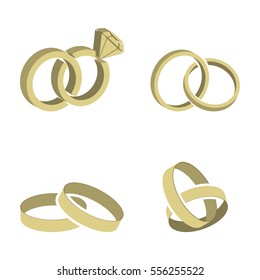 Wedding rings set of gold metal vector illustration