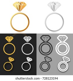 Wedding rings set of gold and silver metal  isolated vector illustration
