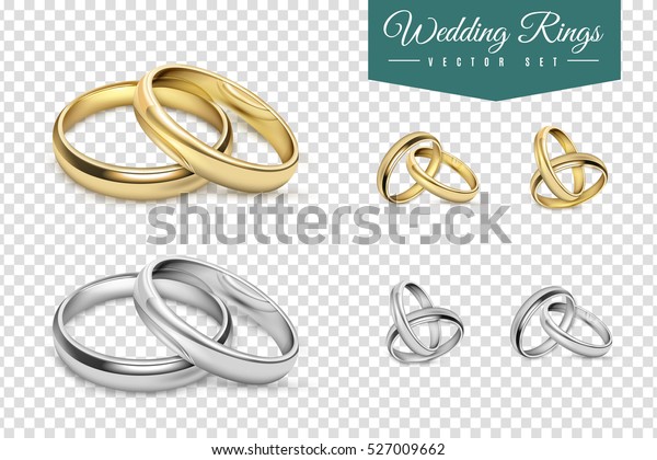 Wedding rings set of gold\
and silver metal on transparent background isolated vector\
illustration