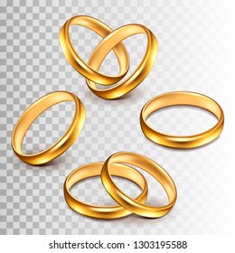 Wedding rings set isolated on white photo-realistic vector illustration